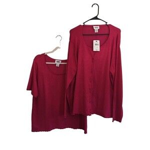 Oscar De La Renta Top & Cardigan Set Women's Size 2X Pink Glitter